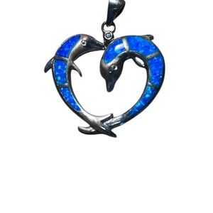 Blue Dolphin Opal Heart Pendant Sterling Silver 925